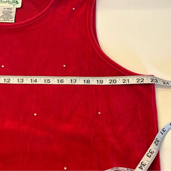 The Quacker Factory Womens Vintage Red Velour Top Holiday Festive Rhinestones XL - Picture 10 of 13